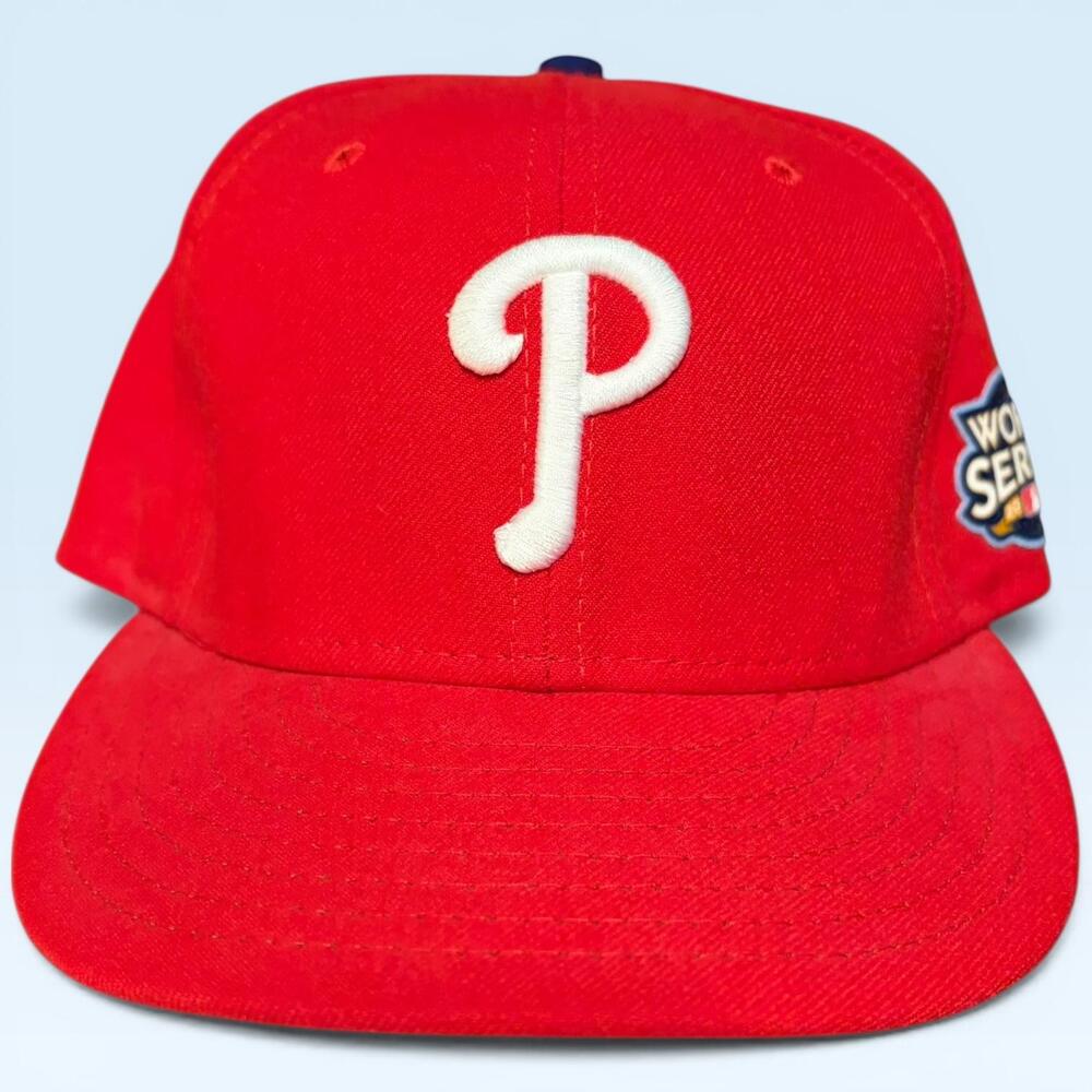 Philadelphia Phillies Hat Cap Fitted Mens 7 1/2 Red MLB New Era World Series